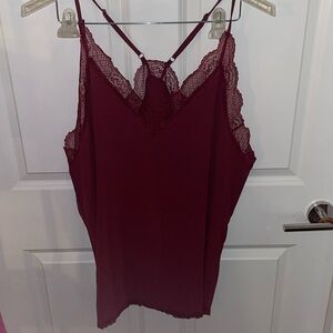 Maroon/Cranberry Tank Top with lace accent. Never worn, no tags. Size 3x